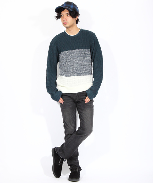 ８(eight)（エイト）の「ボーダー ニットセーター ざっくりニット（ニット/セーター・メンズ・ブラック/レッド/ネイビー・MEDIUM/LARGE/X-LARGE）」の8枚目の写真