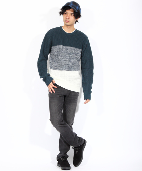 ８(eight)（エイト）の「ボーダー ニットセーター ざっくりニット（ニット/セーター・メンズ・ブラック/レッド/ネイビー・MEDIUM/LARGE/X-LARGE）」の9枚目の写真