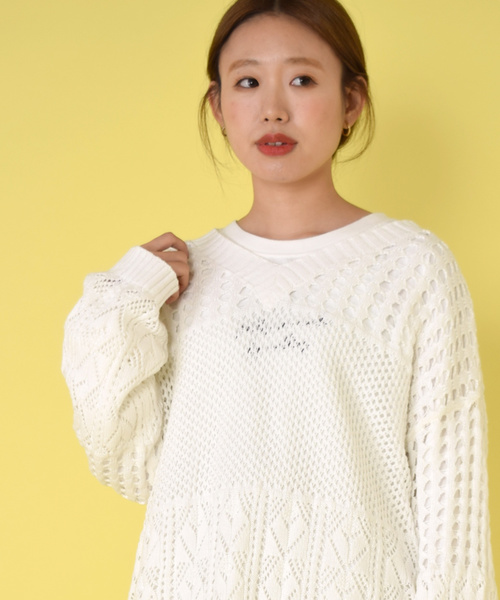 w closet（ダブルクローゼット）の「パネル柄透かし編みニット（ニット