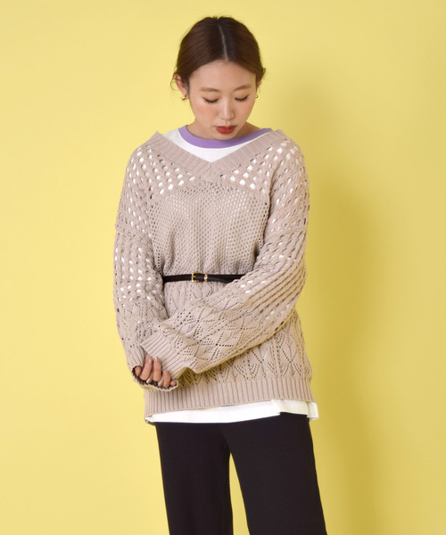 w closet（ダブルクローゼット）の「パネル柄透かし編みニット（ニット
