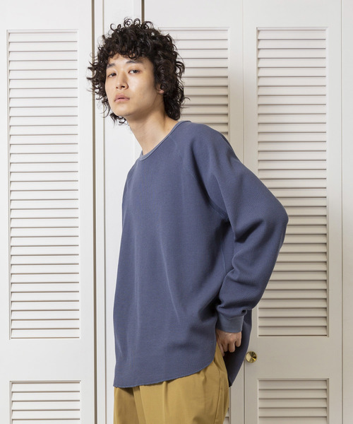 1/F(イチエフ)の「【1/F】ワッフルラグランルーズロンT(Tシャツ/カットソー・メンズ・ベージュ/カーキ/ブルー/ブラウン・1/2)」の4枚目の写真