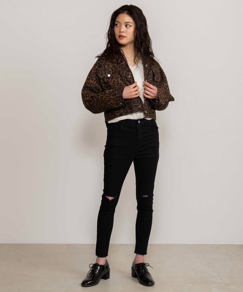ヒョウ柄 クロップドデニムジャケット WEGO（ウィゴー）の「WEGO/レオパードクロップドGジャン（デニム