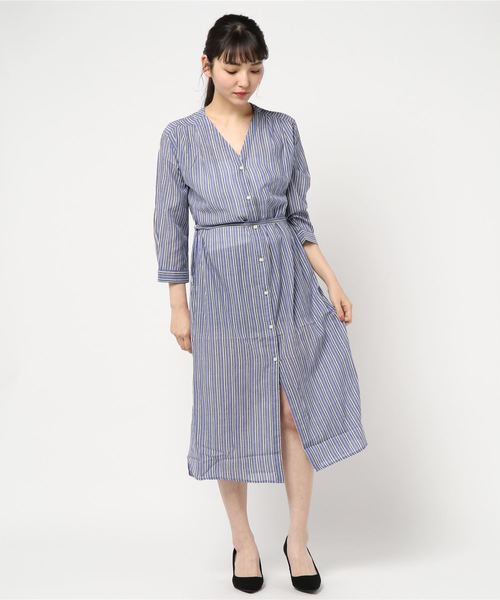 AMERICAN HOLIC（アメリカンホリック）の「リボン付ガウンワンピース（ワンピース・レディース・チャコールグレー/カーキ/イエロー/ブラック系その他/ストライプ/ドット・FREE）」の5枚目の写真