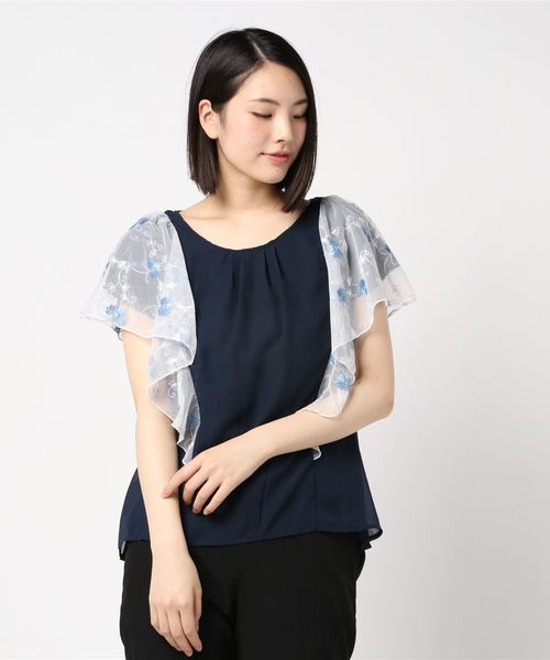 axes femme(アクシーズファム)の「袖チュールプルオーバー(Tシャツ/カットソー・レディース・キナリ/ピンク/サックスブルー/ネイビー・MEDIUM)」の8枚目の写真