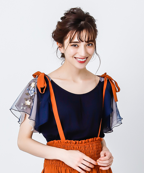 axes femme(アクシーズファム)の「袖チュールプルオーバー(Tシャツ/カットソー・レディース・キナリ/ピンク/サックスブルー/ネイビー・MEDIUM)」の13枚目の写真