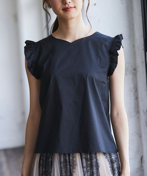 tocco closet（トッコ　クローゼット）の「後ろりぼん＆パール付き肩フリルブラウス（シャツ/ブラウス・レディース・ブラック/ネイビー・M）」の11枚目の写真