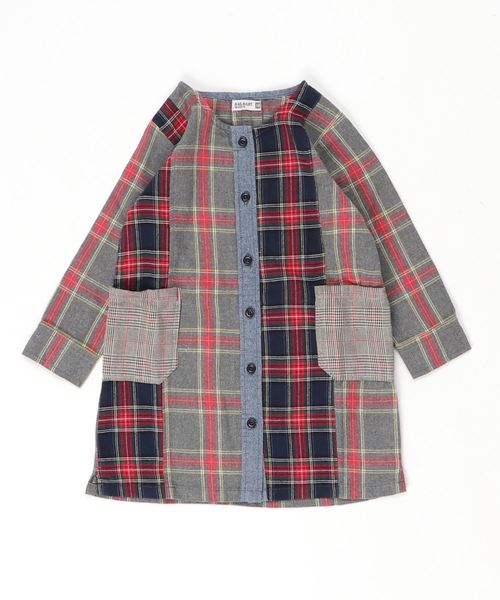 RAGMART（ラグマート）の「パッチワークワンピース チェック柄（ワンピース・キッズ・グレー/グリーン・110cm/100cm/120cm/130cm）」の4枚目の写真