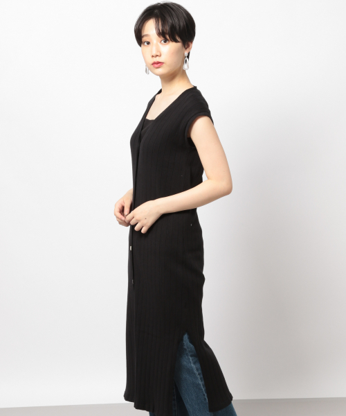 PAGEBOY（ページボーイ）の「リブニットマエボタンワンピースノースリ（ワンピース・レディース・ブラック/ダークブラウン/ベージュ・FREE）」の7枚目の写真
