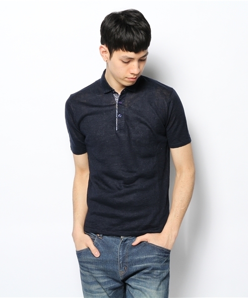 MEN'S MELROSE（メンズメルローズ）の「リネンハイゲージニットポロ（ポロシャツ・メンズ・ホワイト/ターコイズブルー/ネイビー/オレンジ・MEDIUM/LARGE）」の3枚目の写真