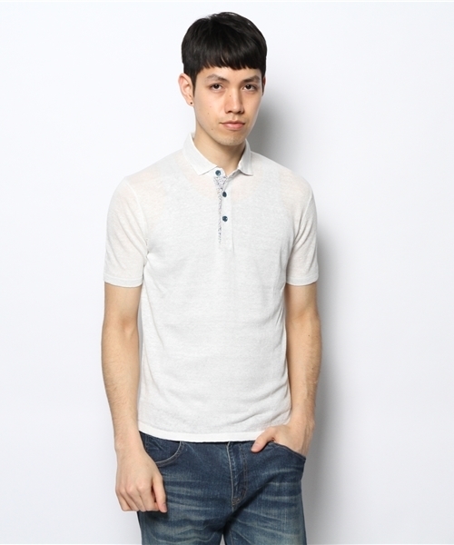 MEN'S MELROSE（メンズメルローズ）の「リネンハイゲージニットポロ（ポロシャツ・メンズ・ホワイト/ターコイズブルー/ネイビー/オレンジ・MEDIUM/LARGE）」の2枚目の写真