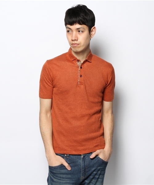 MEN'S MELROSE（メンズメルローズ）の「リネンハイゲージニットポロ（ポロシャツ・メンズ・ホワイト/ターコイズブルー/ネイビー/オレンジ・MEDIUM/LARGE）」の4枚目の写真