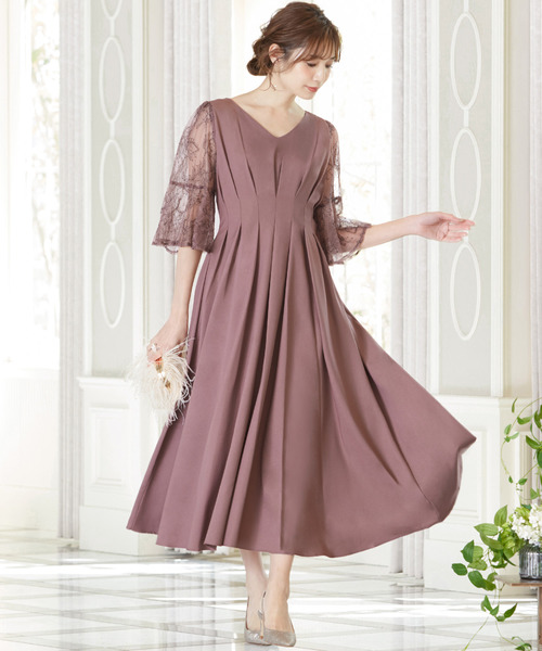 即日出荷可 レース素材フレアスリーブxライン結婚式ワンピース 二次会 成人式 同窓会 謝恩会 お呼ばれ対応フォーマルパーティードレス 最大80 オフ