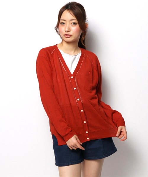 coen(コーエン)の「コットンリネンVネックカーディガン(カーディガン/ボレロ・レディース・ホワイト/ライトグレー/レッド/ピンク/ケリー/ネイビー・LARGE/MEDIUM)」の6枚目の写真