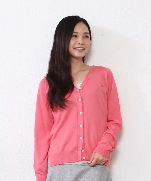 coen(コーエン)の「コットンリネンVネックカーディガン(カーディガン/ボレロ・レディース・ホワイト/ライトグレー/レッド/ピンク/ケリー/ネイビー・LARGE/MEDIUM)」の1枚目の写真