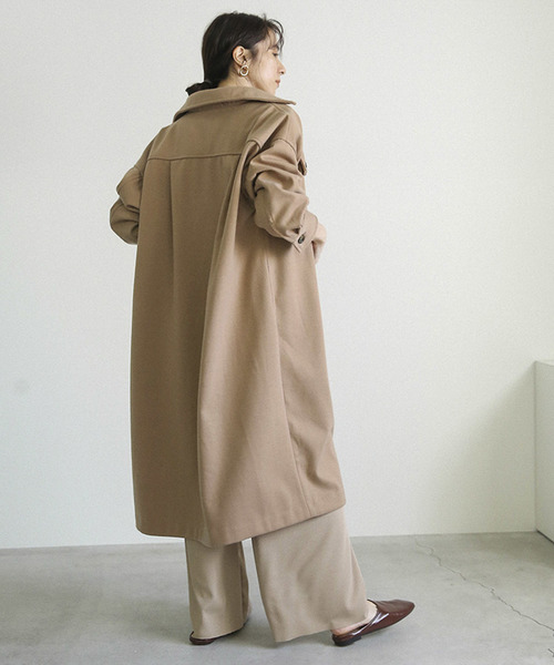 select MOCA(セレクトモカ)の「フェイクウールシャツコート/ウールライクビッグシルエットCPOロングコート(ステンカラーコート・レディース・ベージュ/ブラウン/ライトベージュ・FREE)」の5枚目の写真