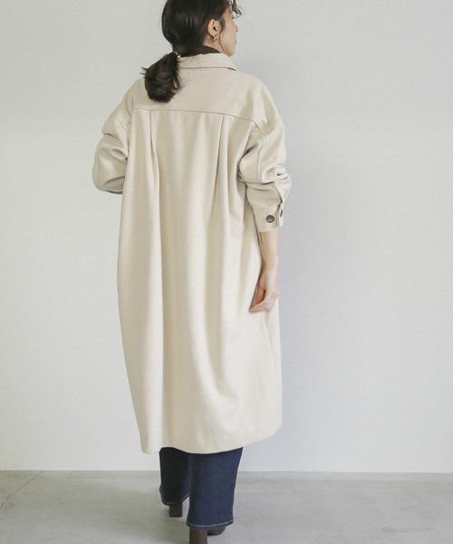 select MOCA(セレクトモカ)の「フェイクウールシャツコート/ウールライクビッグシルエットCPOロングコート(ステンカラーコート・レディース・ベージュ/ブラウン/ライトベージュ・FREE)」の14枚目の写真
