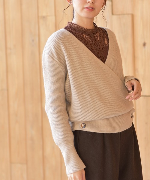 rps(アールピーエス)の「カシュクールニットプルオーバー(ニット/セーター・レディース・ブラック/ベージュ/グレー/モカ/アイボリー/チャコールグレー・M)」の6枚目の写真