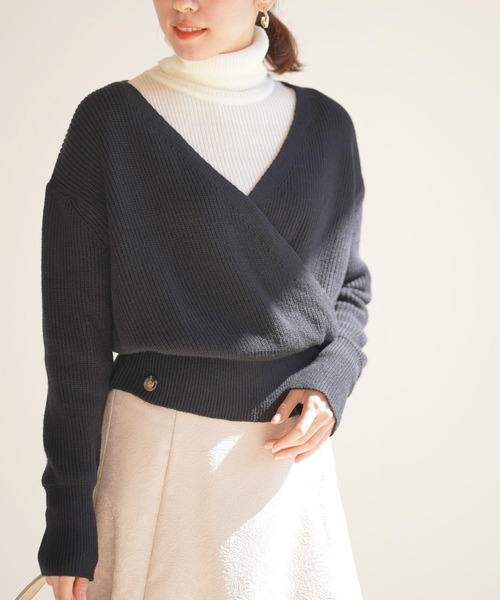 rps(アールピーエス)の「カシュクールニットプルオーバー(ニット/セーター・レディース・ブラック/ベージュ/グレー/モカ/アイボリー/チャコールグレー・M)」の2枚目の写真