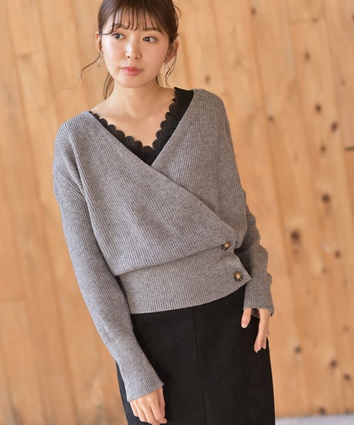 rps(アールピーエス)の「カシュクールニットプルオーバー(ニット/セーター・レディース・ブラック/ベージュ/グレー/モカ/アイボリー/チャコールグレー・M)」の20枚目の写真