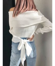 ワンショルバックリボンニットTOPS
