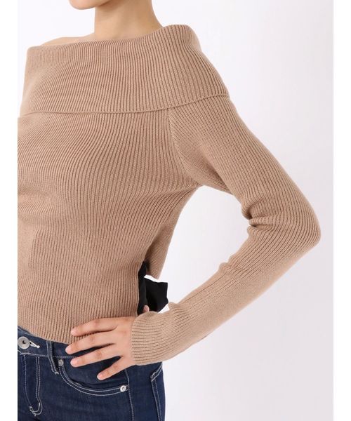 GYDA(ジェイダ)の「ワンショルバックリボンニットTOPS(ニット/セーター・レディース・ベージュ/ブラック/オフホワイト・FREE)」の12枚目の写真