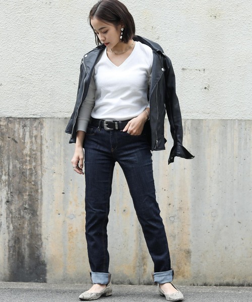 Fashion Letter（ファッションレター）の「ワッフルサーマルVネックコットンTシャツ（Tシャツ/カットソー・レディース・ホワイト/ブラック/ネイビー/カーキ/杢グレー・M/L/4L/LL/3L）」の9枚目の写真