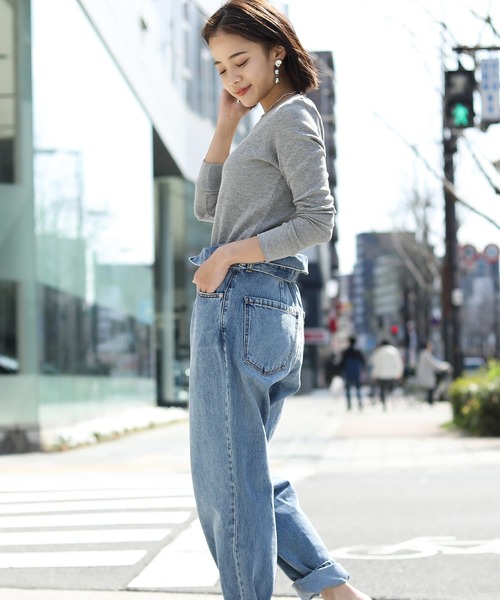 Fashion Letter（ファッションレター）の「ワッフルサーマルVネックコットンTシャツ（Tシャツ/カットソー・レディース・ホワイト/ブラック/ネイビー/カーキ/杢グレー・M/L/4L/LL/3L）」の19枚目の写真