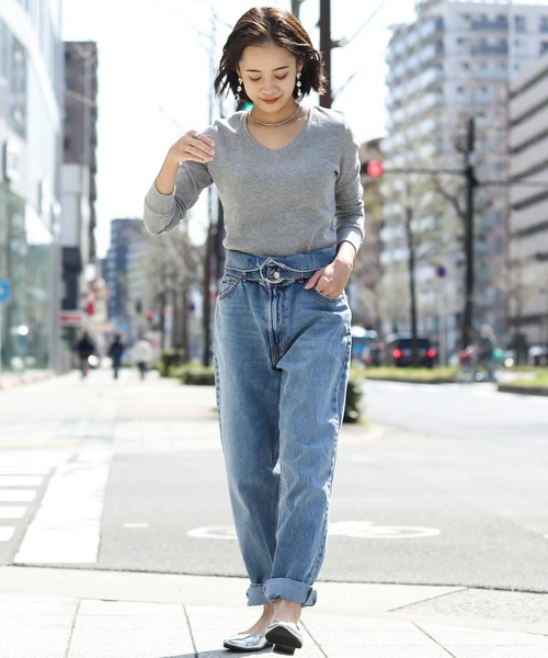 Fashion Letter（ファッションレター）の「ワッフルサーマルVネックコットンTシャツ（Tシャツ/カットソー・レディース・ホワイト/ブラック/ネイビー/カーキ/杢グレー・M/L/4L/LL/3L）」の20枚目の写真