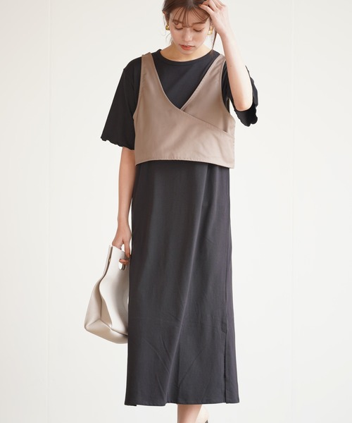 rps（アールピーエス）の「レースアップベスト付きカットワンピース（ワンピース・レディース・ベージュ/ブラック・M）」の2枚目の写真