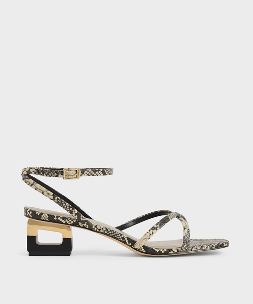 CHARLES & KEITH（チャールズ & キース）の「スカルプチャー クロームヒールサンダル / Sculptural Chrome Heel Sandals（サンダル・レディース・ブラック/イエロー/マルチ・22.5cm/23cm/23.5cm/24.5cm/25cm/25.5cm/22cm）」の2枚目の写真