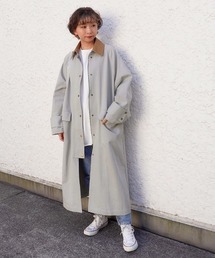 Factor= | 衿配色バックベルトデザインロングコート(ステンカラーコート)