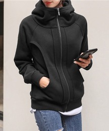 裏起毛ボリュームネックジップパーカー