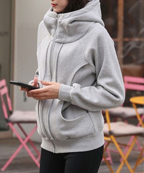 Coo+i(クーイ)の「裏起毛ボリュームネックジップパーカー(パーカー・レディース・ネイビー/グレー/カーキ/ブラック/グリーン・M/L)」の18枚目の写真