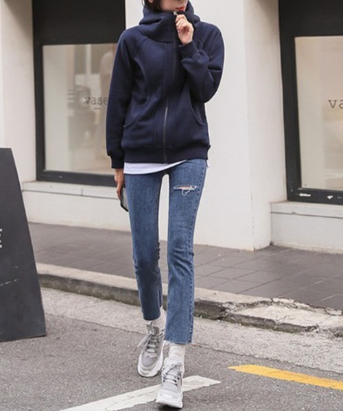 Coo+i(クーイ)の「裏起毛ボリュームネックジップパーカー(パーカー・レディース・ネイビー/グレー/カーキ/ブラック/グリーン・M/L)」の19枚目の写真