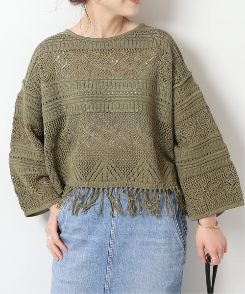 Spick & Span（スピックアンドスパン）の「メッシュパターンプルオーバー◆（ニット/セーター・レディース・ホワイト/カーキ・FREE）」の2枚目の写真