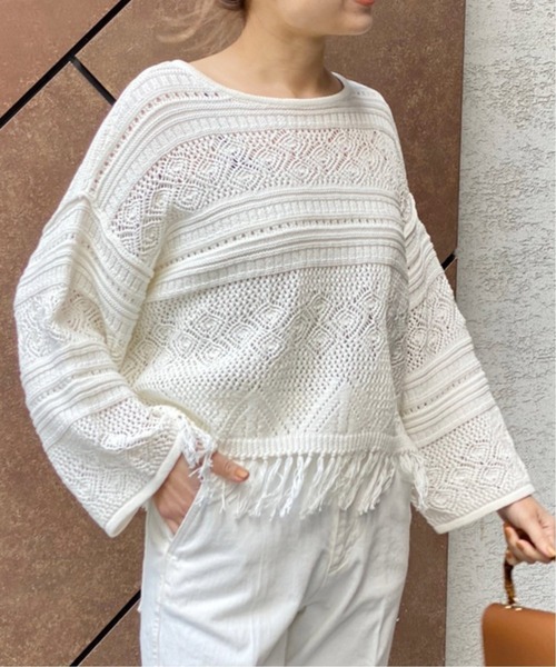 Spick & Span（スピックアンドスパン）の「メッシュパターンプルオーバー◆（ニット/セーター・レディース・ホワイト/カーキ・FREE）」の22枚目の写真