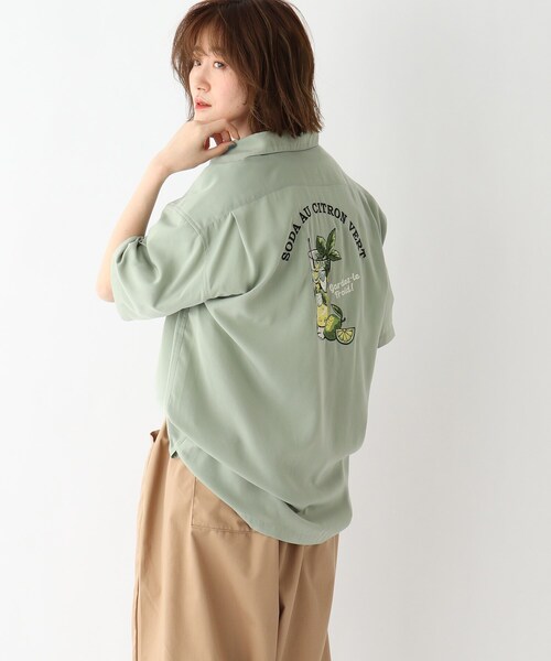 BASECONTROL（ベースコントロール）の「◆ビッグシルエット カクテル刺繍 半袖ボタンシャツ（シャツ/ブラウス・レディース・ブラック/ライトグリーン/アイボリー・99）」の3枚目の写真