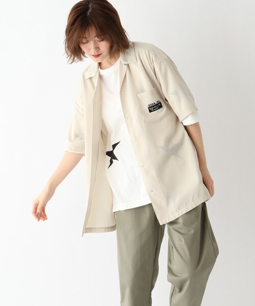 BASECONTROL（ベースコントロール）の「◆ビッグシルエット カクテル刺繍 半袖ボタンシャツ（シャツ/ブラウス・レディース・ブラック/ライトグリーン/アイボリー・99）」の2枚目の写真