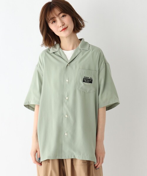 BASECONTROL（ベースコントロール）の「◆ビッグシルエット カクテル刺繍 半袖ボタンシャツ（シャツ/ブラウス・レディース・ブラック/ライトグリーン/アイボリー・99）」の5枚目の写真