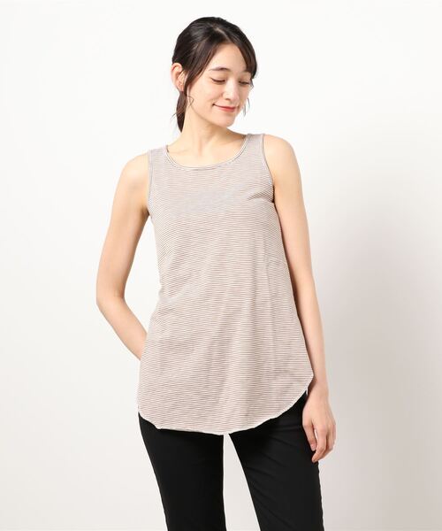 Samansa Mos2(サマンサ モスモス)の「ミジンボーダーロング丈ノースリーブ(Tシャツ/カットソー・レディース・チャコール/グレー/ベージュ/オフホワイト・フリ-)」の4枚目の写真