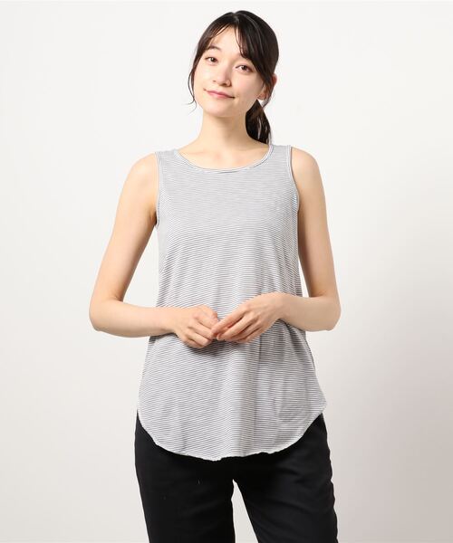 Samansa Mos2(サマンサ モスモス)の「ミジンボーダーロング丈ノースリーブ(Tシャツ/カットソー・レディース・チャコール/グレー/ベージュ/オフホワイト・フリ-)」の3枚目の写真