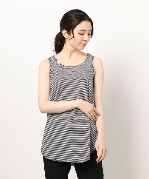 Samansa Mos2(サマンサ モスモス)の「ミジンボーダーロング丈ノースリーブ(Tシャツ/カットソー・レディース・チャコール/グレー/ベージュ/オフホワイト・フリ-)」の2枚目の写真