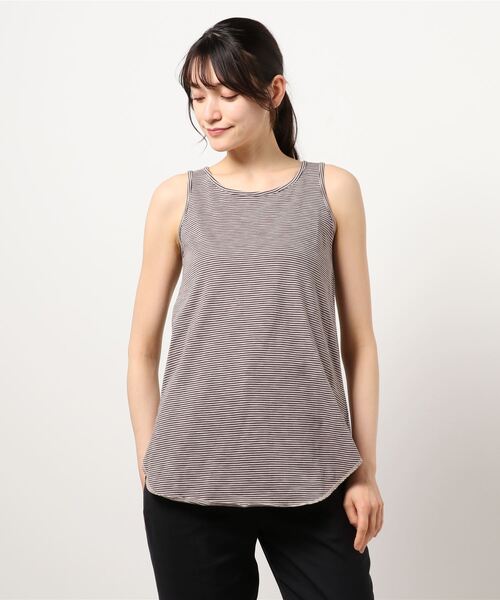 Samansa Mos2(サマンサ モスモス)の「ミジンボーダーロング丈ノースリーブ(Tシャツ/カットソー・レディース・チャコール/グレー/ベージュ/オフホワイト・フリ-)」の1枚目の写真