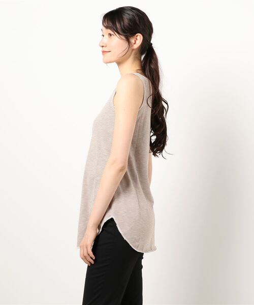 Samansa Mos2(サマンサ モスモス)の「ミジンボーダーロング丈ノースリーブ(Tシャツ/カットソー・レディース・チャコール/グレー/ベージュ/オフホワイト・フリ-)」の6枚目の写真
