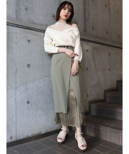 MURUA（ムルーア）の「ヘムシアーラップスカート（スカート・レディース・ブラック/アイボリー/カーキ・2/1）」の6枚目の写真