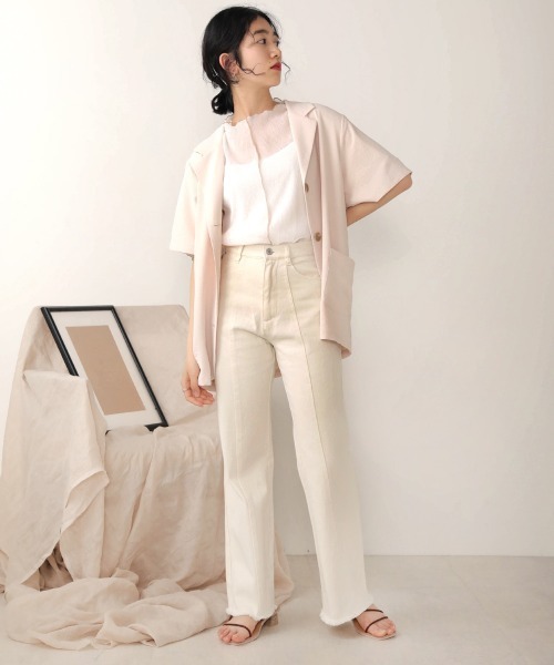 Bab（バブ）の「【WEB限定】裾フリンジフレアデニムパンツ（デニムパンツ・レディース・アイボリー/ライトグレー/ブルー/ライトブルー・S/M）」の12枚目の写真