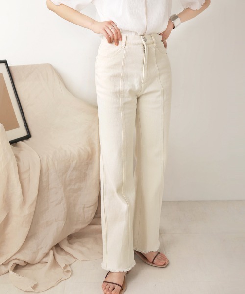 Bab（バブ）の「【WEB限定】裾フリンジフレアデニムパンツ（デニムパンツ・レディース・アイボリー/ライトグレー/ブルー/ライトブルー・S/M）」の13枚目の写真