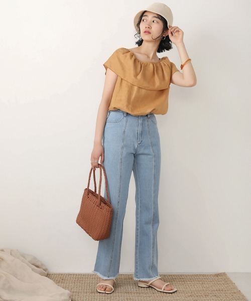 Bab（バブ）の「【WEB限定】裾フリンジフレアデニムパンツ（デニムパンツ・レディース・アイボリー/ライトグレー/ブルー/ライトブルー・S/M）」の18枚目の写真