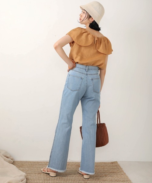 Bab（バブ）の「【WEB限定】裾フリンジフレアデニムパンツ（デニムパンツ・レディース・アイボリー/ライトグレー/ブルー/ライトブルー・S/M）」の22枚目の写真