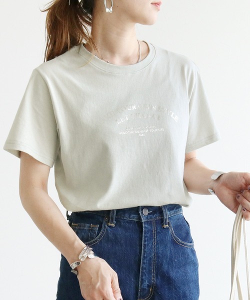 reca（レカ）の「箔プリントTシャツ（Tシャツ/カットソー・レディース・ホワイト/ブラック/イエロー/ミント・FREE）」の4枚目の写真